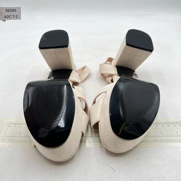 FSJ Beige Peep Toe Chunky High Heels Platform Sandals Ankle Strap Prom Shoes - Picture 7 of 8